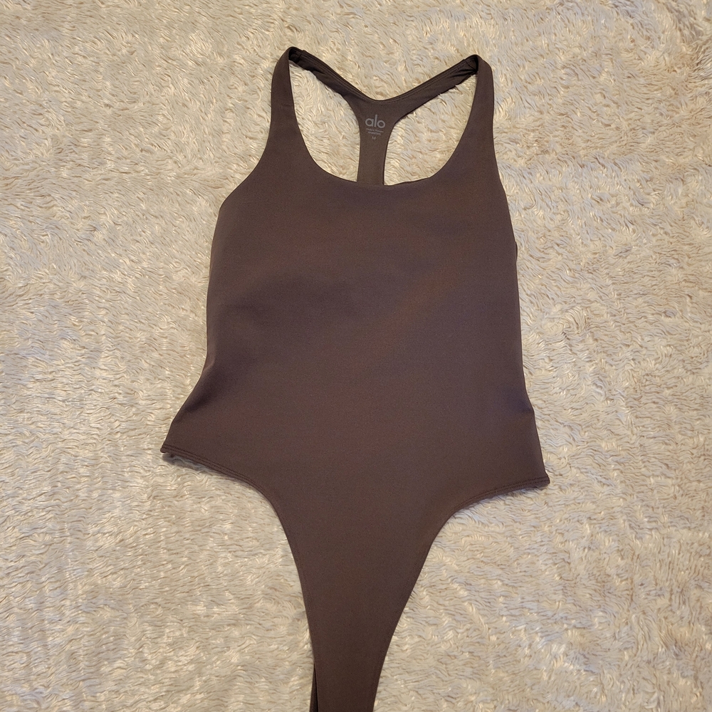 ALO Yoga Women's Shelf-bra Bodysuit in Brown SIZE Medium